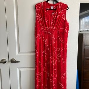 Chico’s Maxi Dress Sleeveless Pleated Scarlet  Red /While  3P